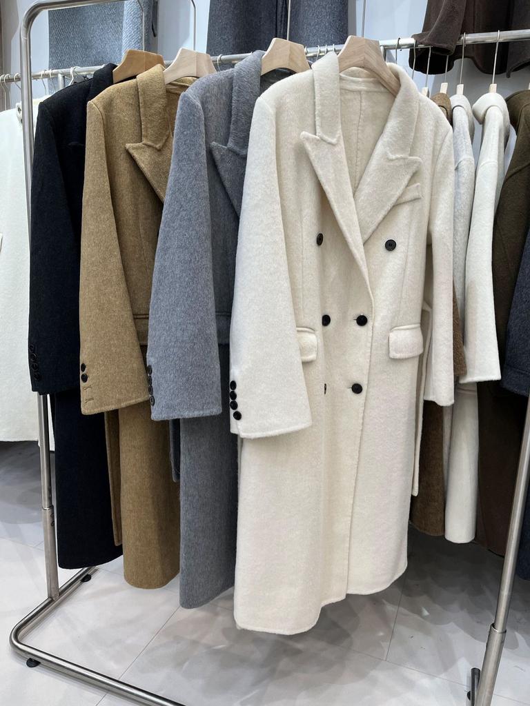 Autumn and winter belt double-sided fleece wool coat women's commuting Hepburn woolen thickened long barred collar jacket