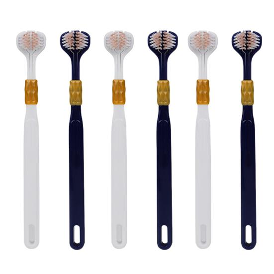 4/6Pcs Three Sided Toothbrush with Tongue Scraper Soft Toothbrushes Multi-Angle Deep Cleaning Tongue Scraper Toothbrush