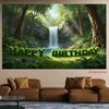 2D Forest Waterfall Happy Birthday Backdrop Jungle Greenery Party Photography Background Banner