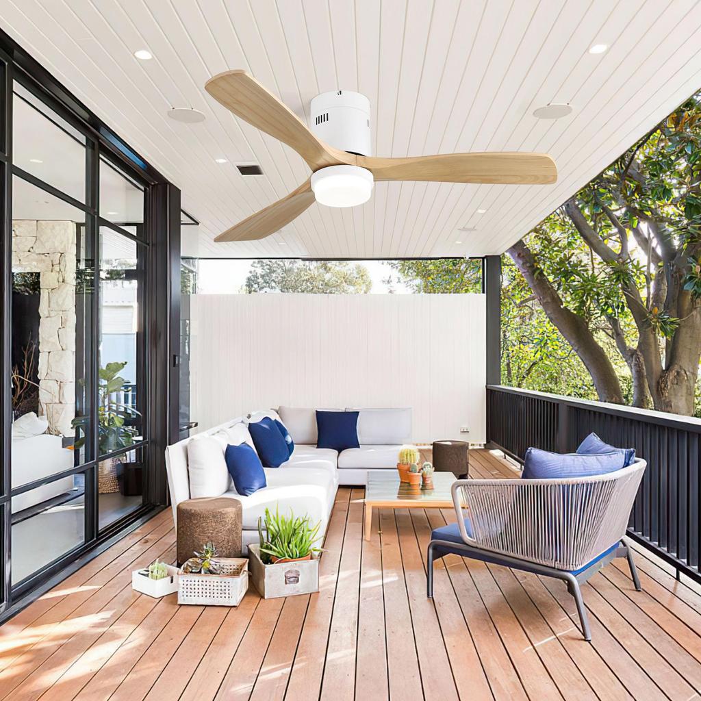 Sofucor 132cm Indoor Ceiling Fan with 3 solid wood blades, silent reversible motor, remote control, including lighting control