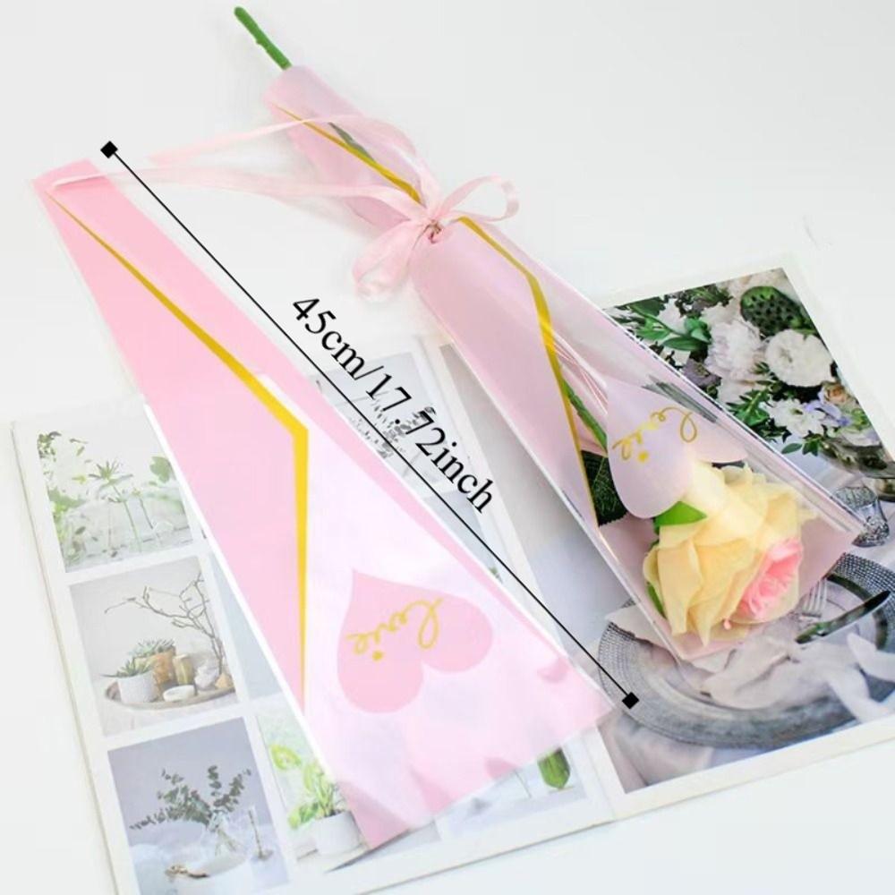 50pcs New Transparent Single Rose Sleeves DIY Waterproof Flower Wrapping Packa Love Heart Flower Packaging Bag
