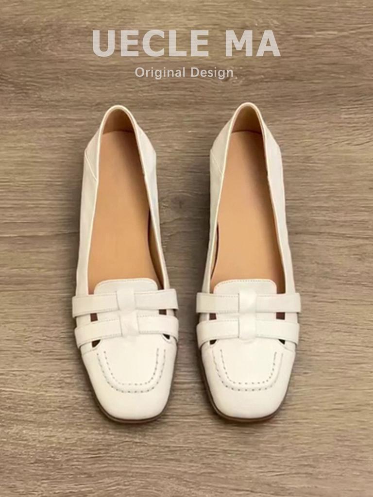 Sheepskin Model~ French Cool Single Shoes Women's Thick Heels Are Not Tired of Feet, Summer with Skirts Hollowed Out Retro Mary Jane Evening Shoes