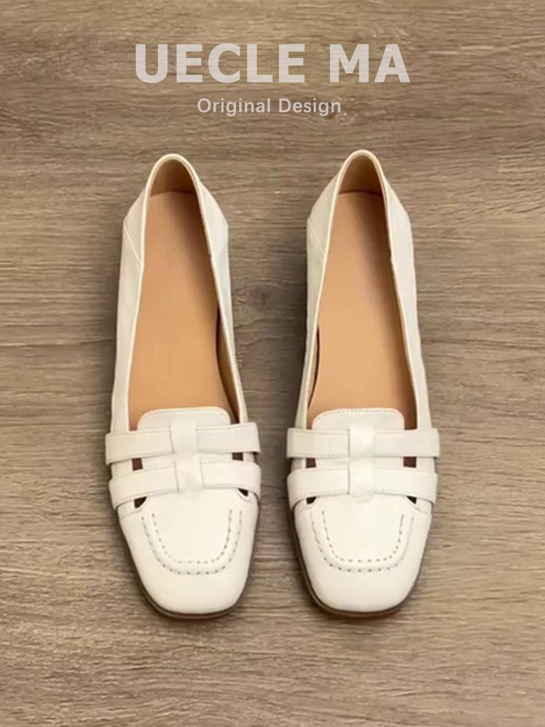 

Sheepskin model~ French cool single shoes women s thick heels are not tired of feet, summer with skirts hollowed out retro Mary Jane evening shoes 40