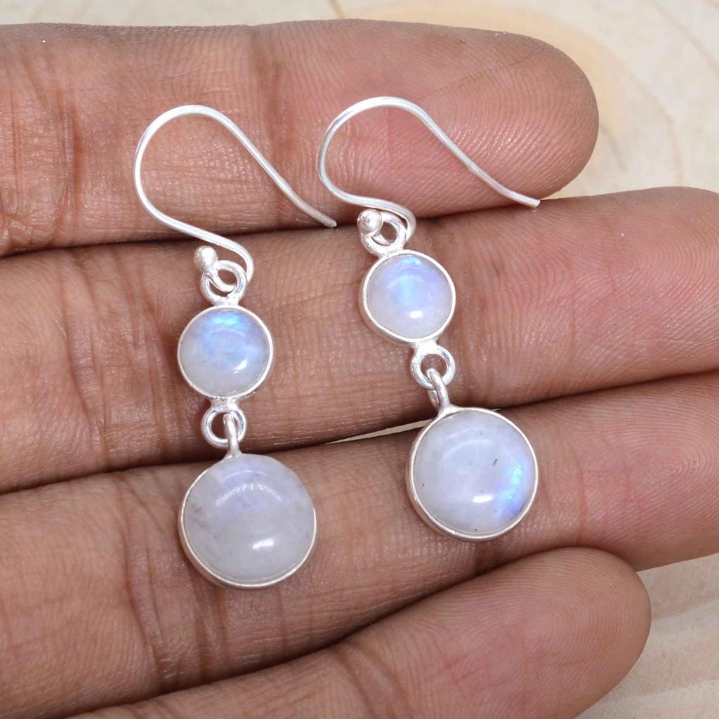 Pendientes colgantes de plata de ley 925 con piedra lunar, pendientes colgantes hechos a mano con piedras preciosas