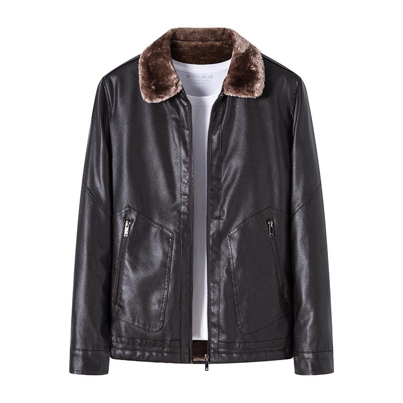

Осенне-зимняя меховая куртка из искусственной кожи, мужская куртка с меховым воротником, бархатная утолщенная кожаная куртка, мужской стиль 5XL темно-коричневого