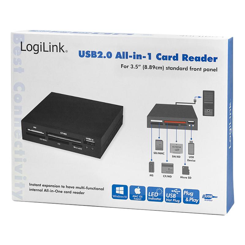 USB 2.0 Card Reader, Internal 3.5" for Installation, Black, Logilink
