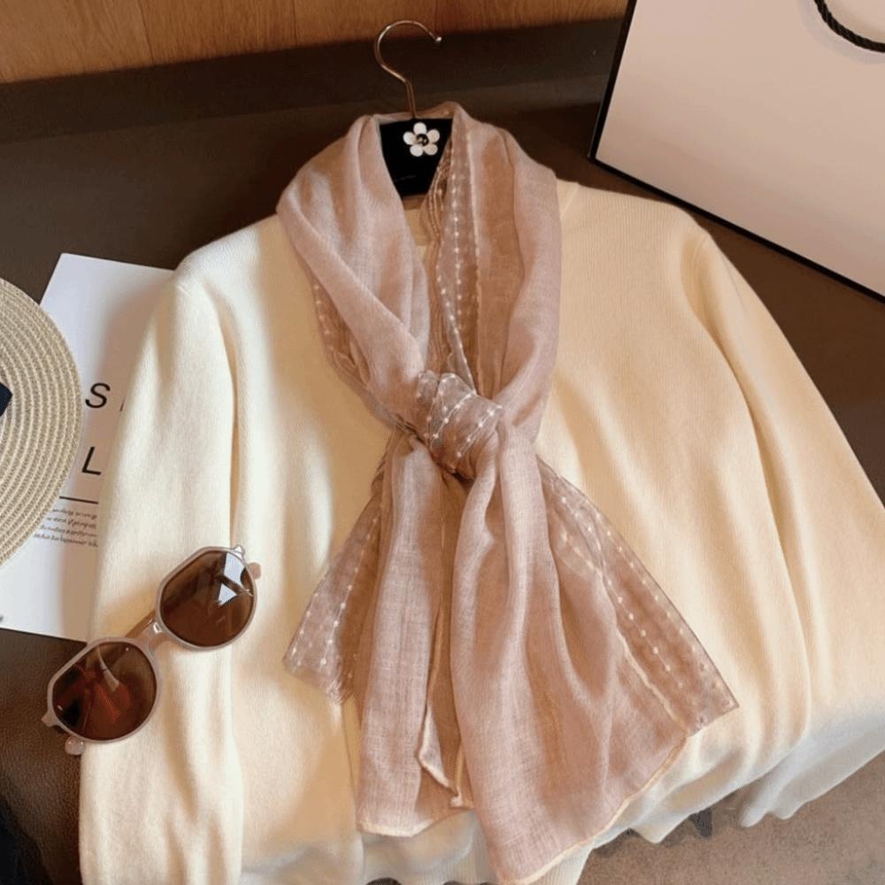 Solid Color Cotton Linen Scarf Long Sunscreen Shawl Casual Silk Scarf  for Women