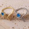 18K Gold Plated Fishtail Ring with Simulated Blue Diamond & Micro-set Zircon - Luxury Open Mermaid Tail Design