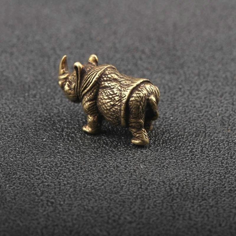 Home Decoration Creative Shape Crafts Retro Pure Copper Solid Brass Cute Rhino Tea Pet Tea Play Ornaments Toy Accessories Gifts