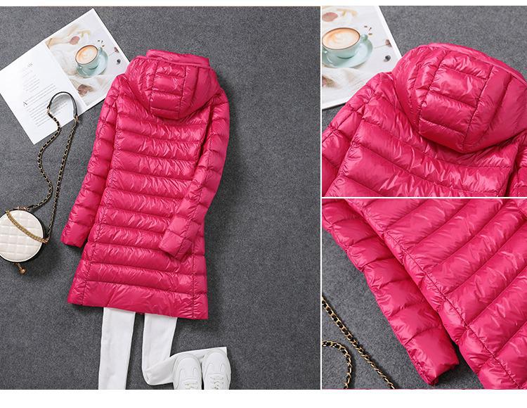 Women's Mid-Length Lightweight Down Jacket with Detachable Hood - 2024 Autumn/Winter Korean Style Plus Size Coat