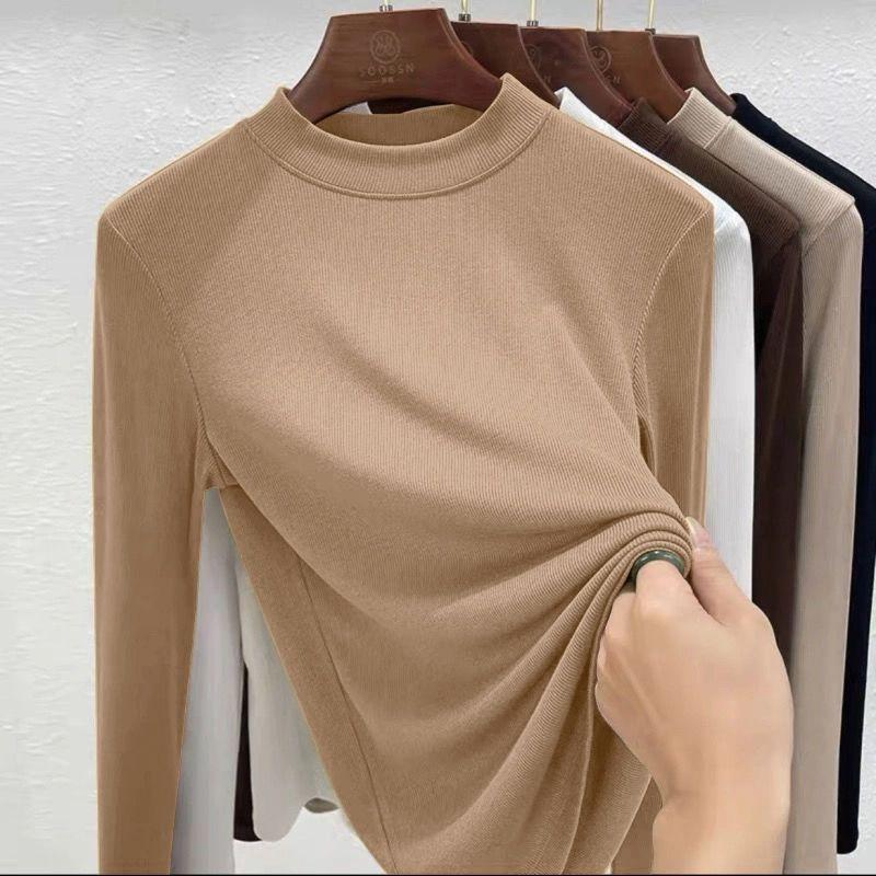 

Футболка с воротником-стойкой и полувысоким воротником для женщин, осенне-зимняя, плотная, облегающая, с длинными рукавами, двухсторонняя XL