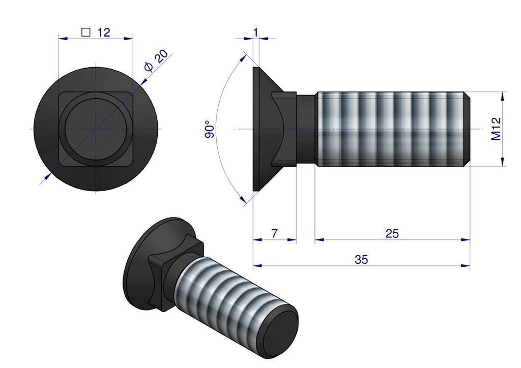 Śruba Kpl. Płużna Podsadzana M12X35 Mm Kl.8.8 Waryński ( Sprzedawane Po 25 )