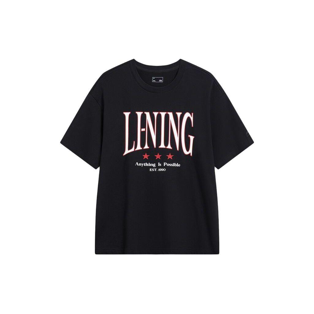 

Li Ning Серия Спортивный Стиль Принт Буквами Свободная Футболка с Коротким Рукавом и Круглым Вырезом Унисекс Топы Черный AHSSF49-1 XL
