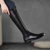 Black Elegant With Low Heels Pointed Toe Leather Women'S Long Boots  Autumn Winter Fleece-Lined Ladies Knee High Shaft Shoes