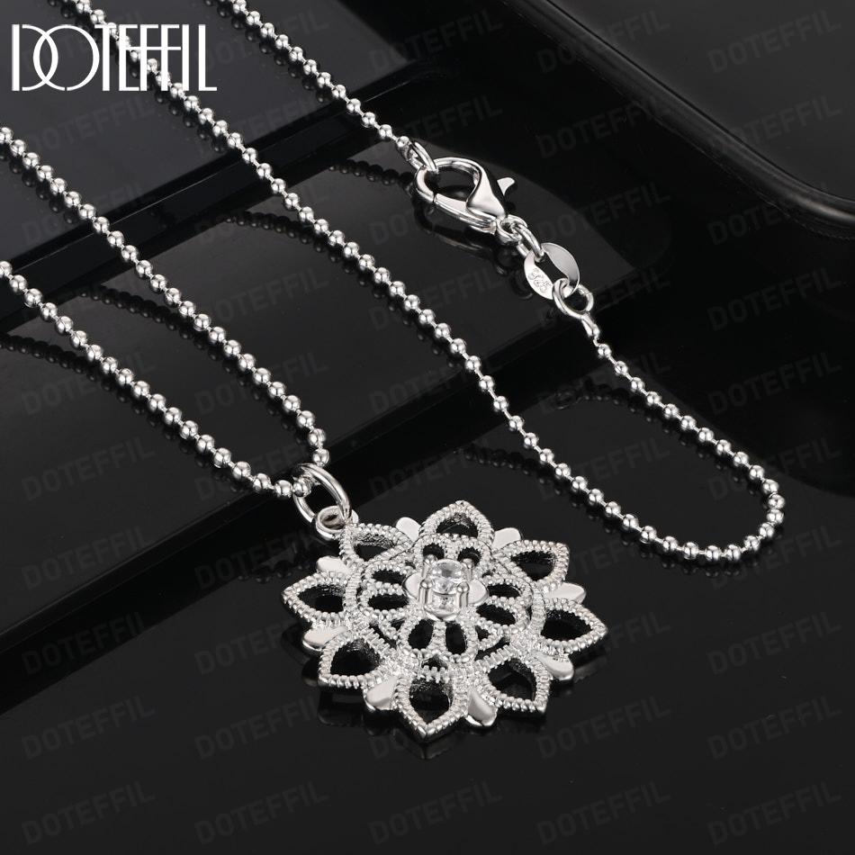 925 Sterling Silver AAA Zircon Flower Pendant Necklace Fashion Jewelry
