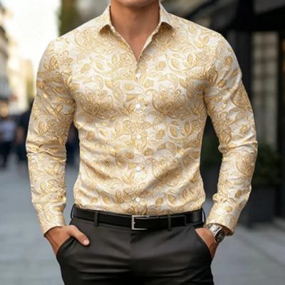 Elegant Paisley Pattern Long Sleeve Shirt, Ideal for Men's Formal Wear