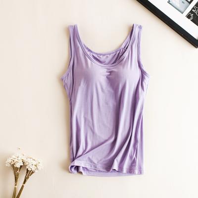 Kobiety Wbudowany Biustonosz Wyściełany Top Tank Damski Modal Oddychający Fitness Kamizelka Top Solidny Push Up Biustonosz Kamizelka