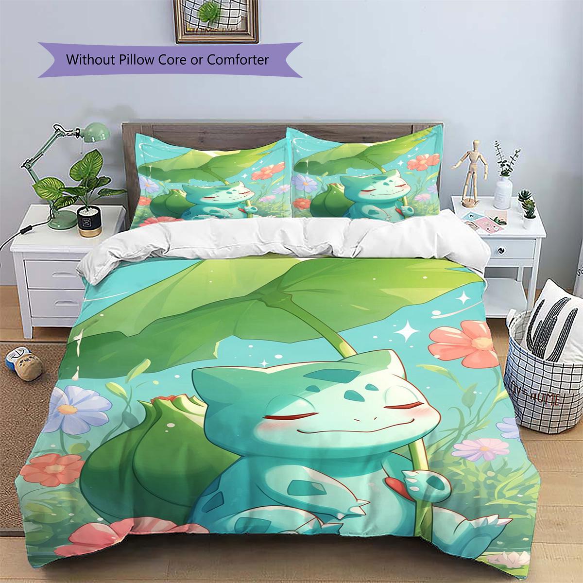 

Bulbasaur Patterned Pillowcase & Duvet Cover Set Fashion Anime Bedding for Bedroom Decoration Present for Anime Lovers.-TING 135x200cm