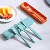 Practical Tableware Reusable Camping Utensil Set Ultralight Wheat Straw Camping Spoon Fork with Case Plastic Travel Utensils