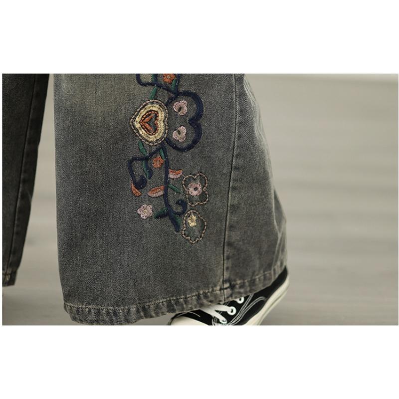 DIMANAF 2025 Plus Size Women Jeans New Long Pants Loose Denim Trousers Big Size Casual Embroidery Floral Autumn