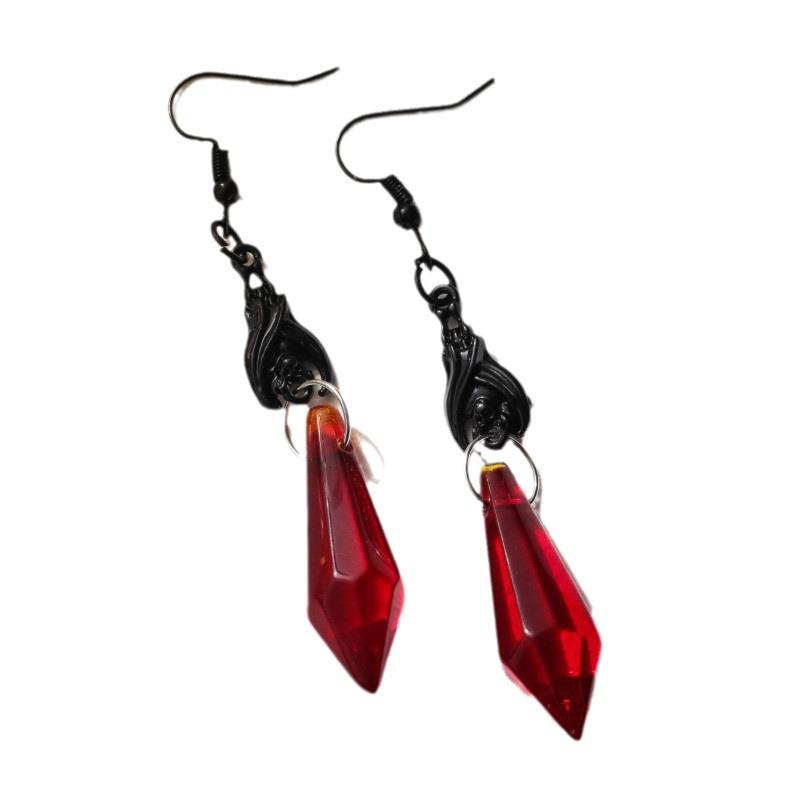 BLINGBAY Women's Pendant Earrings Retro Dark Gothic Style Red Teardrop Pendant Female Exaggerated Earrings Girl Party Birthday Jewelry Gift