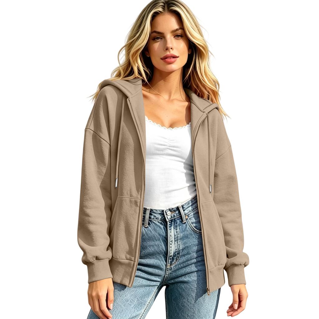 Women's Oversized Hoodie Casual Long Sleeve Zip-Up Sweatshirt for Everyday Wear
