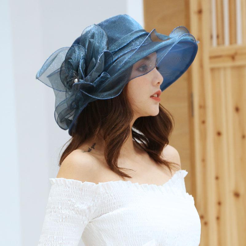 Women's Bright Color Sun Protection Hat - Breathable Organza with Single Flower for Spring/Summer Beach Travel