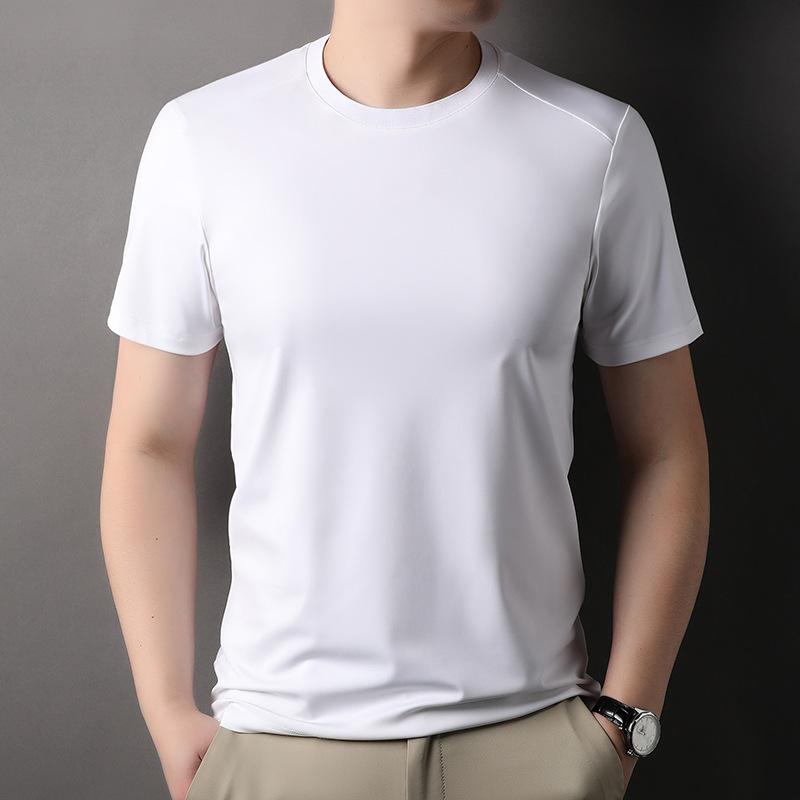 Summer Spandex Ice Silk Solid Color Short-sleeved Young and Middle-aged Men's Round Neck Casual Fashion T-shirt for Men