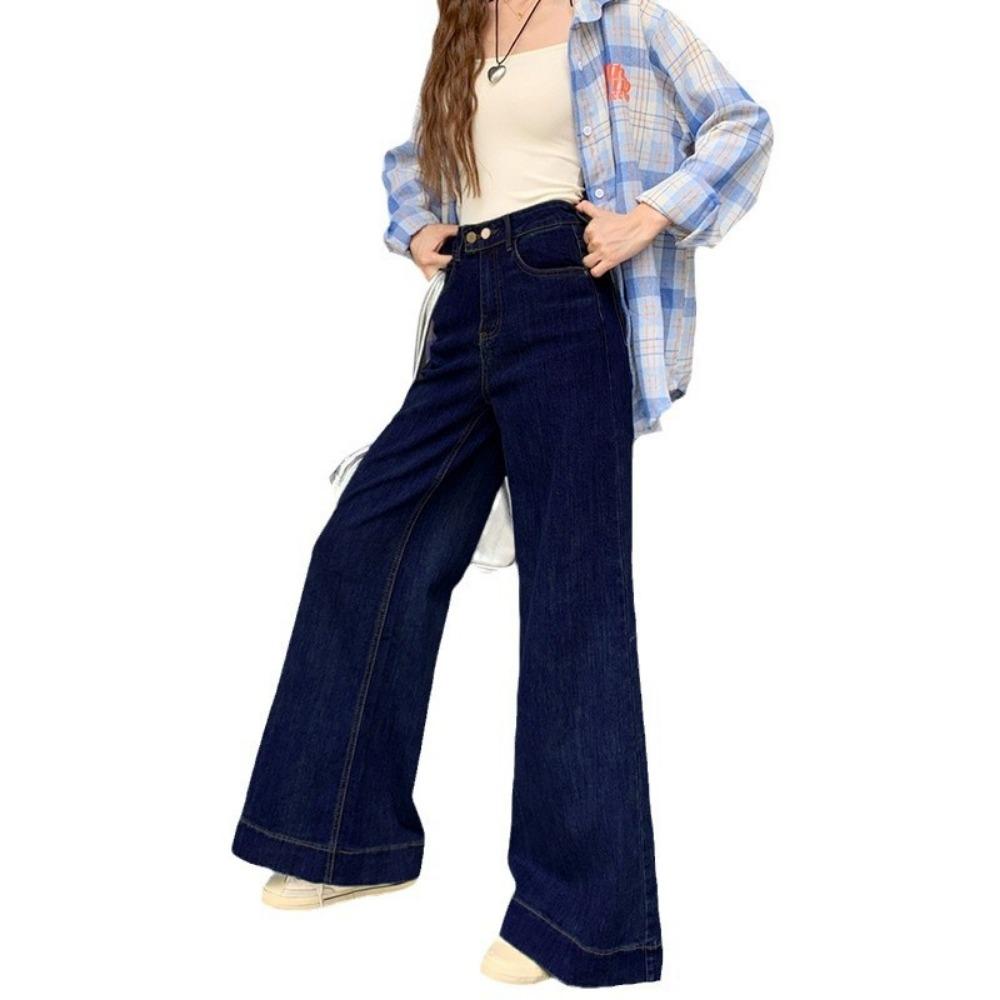 Korean Version of Double-button Wide-leg Jeans for Women's Spring and Autumn New Trendy Fashion and Thin Straight Floor-mopping Jeans