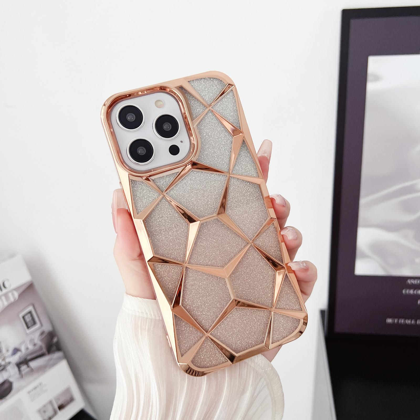 

For iPhone 16 Pro Max Case Electroplating Rhombus Design TPU Gradient Phone Cover C