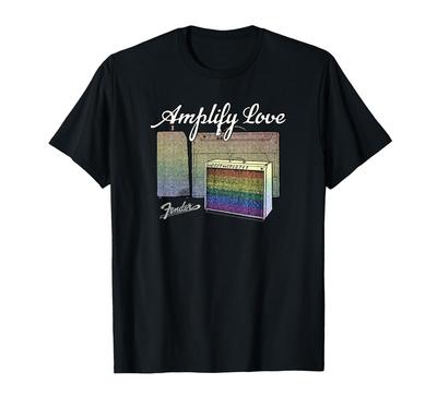 Fender Amplify Love Retro Rainbow Amplifiers Drawing T-shirt