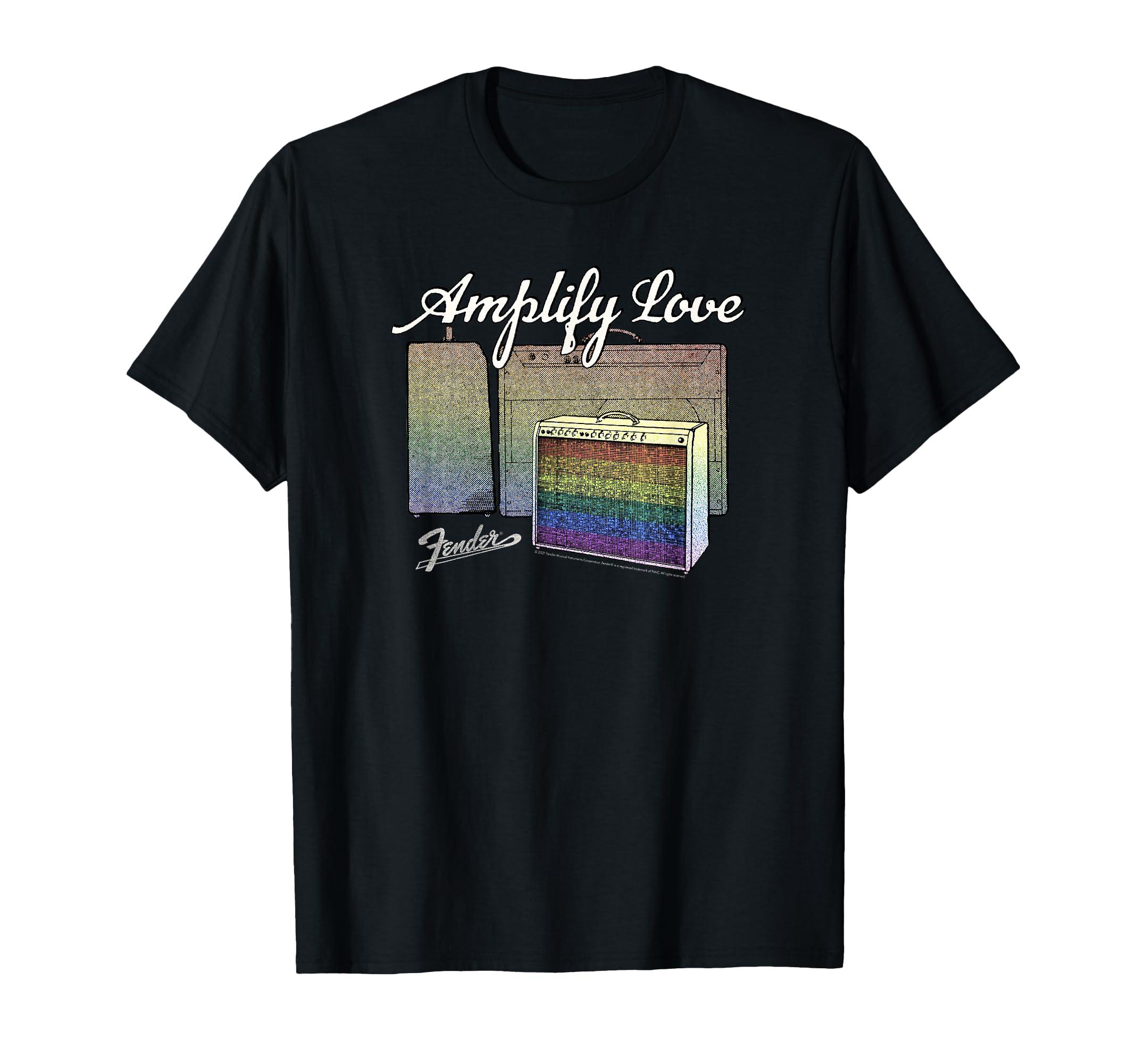 

Fender Amplify Love Retro Rainbow Amplifiers Drawing T-shirt чорний