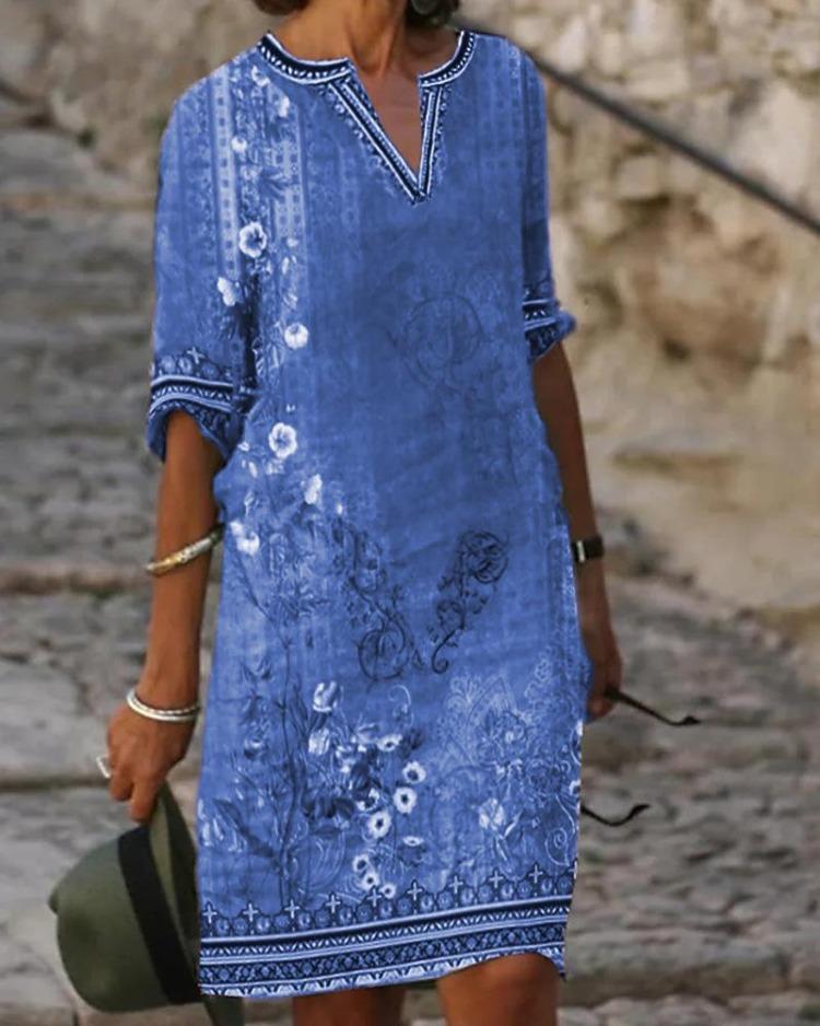 Women's Ethnic Style V-neck Printed Casual Dress Spring Summer 2023