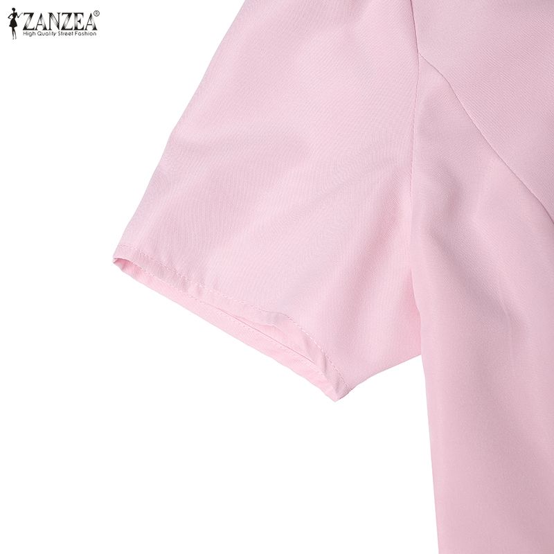 ZANZEA Women Splice Round Neck Summer Casual Short Sleeve Dress