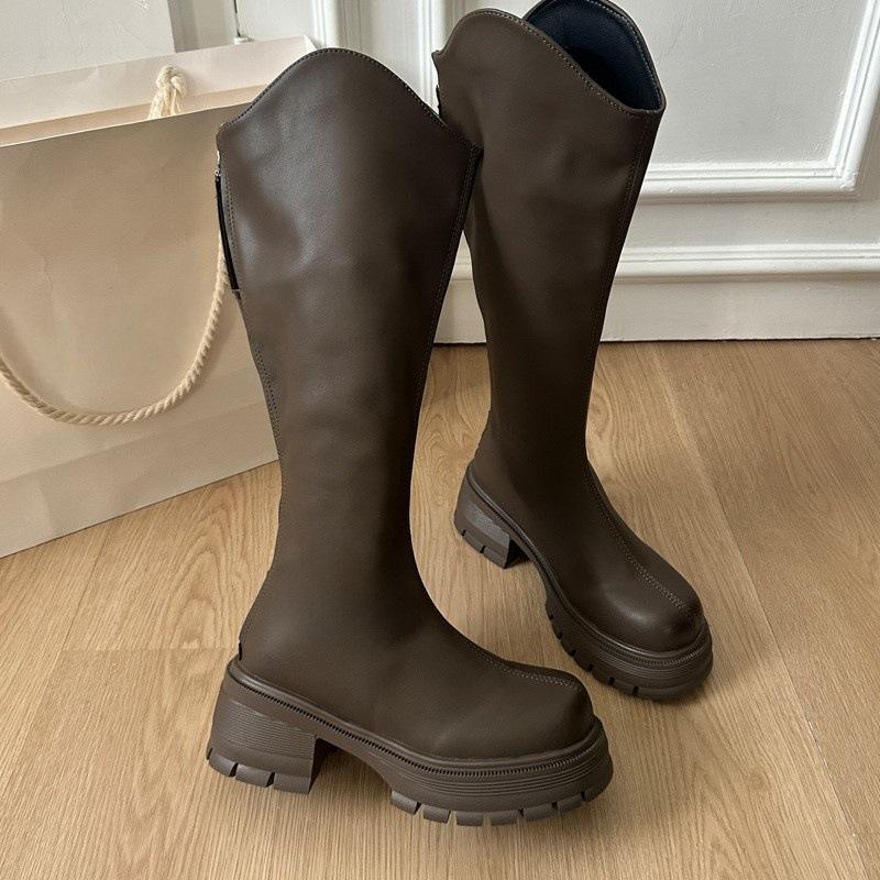 

Boots Women s Autumn and Winter Retro V-mouth Knight Boots High Boots Small Man Grows Tall and Skinny Boots 40