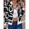 New Fall Women's Clothing Fashion Wind Retro Casual Digital Print Zipper Short Jacket Round Neck Slimming Long Sleeves Tops