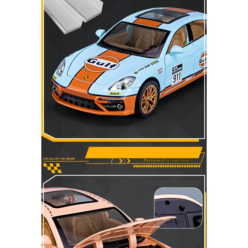 1/24 Porsche Panamera GULF Supercar Alloy Diecasts & Toy Vehicles Metal Toy Car Model Sound and Light Collection Toy