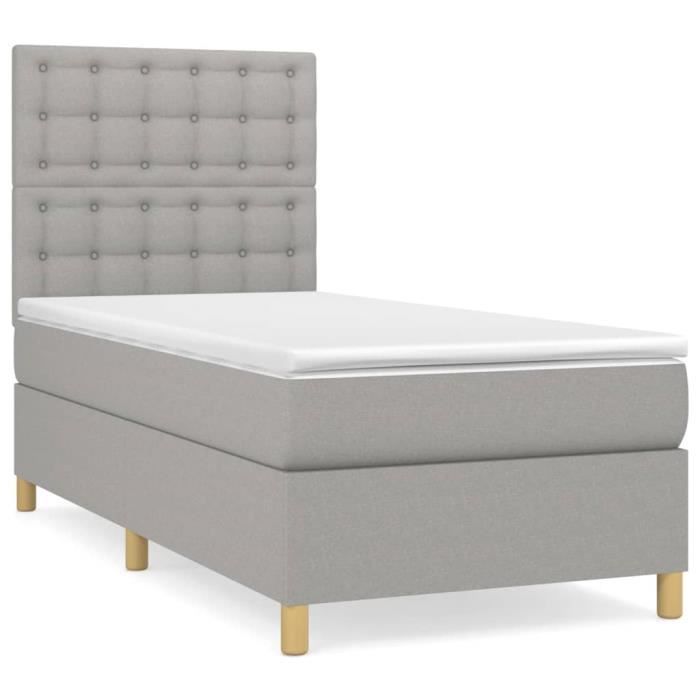 3142633 vidaXL Divan Bed with Mattress Light Grey 100x200cm Fabric
