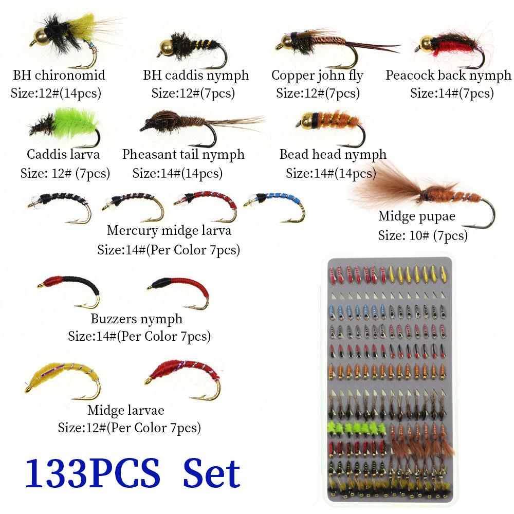 126/133/147PCS Scud Nymph Midge Larvae Ultra-thin Portable Fishing Box Set Trout Grayling Panfish Lure Carp Artificial Fish Bait