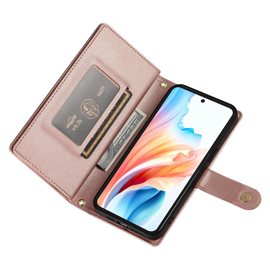 For Xiaomi Poco M7 4G (EU) (171mm) Case Zipper Pocket Wallet Leather Phone Cover with Straps