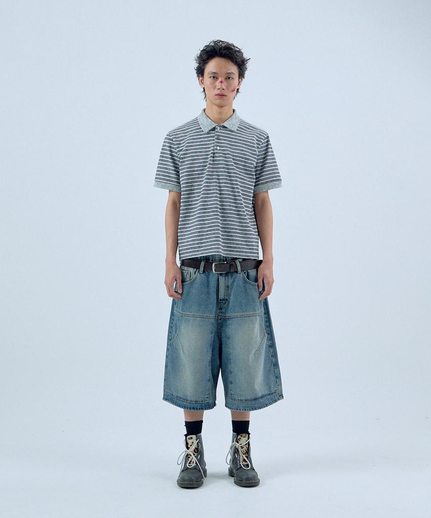 NOISE Stripe Dyed Polo Shirt - Gray