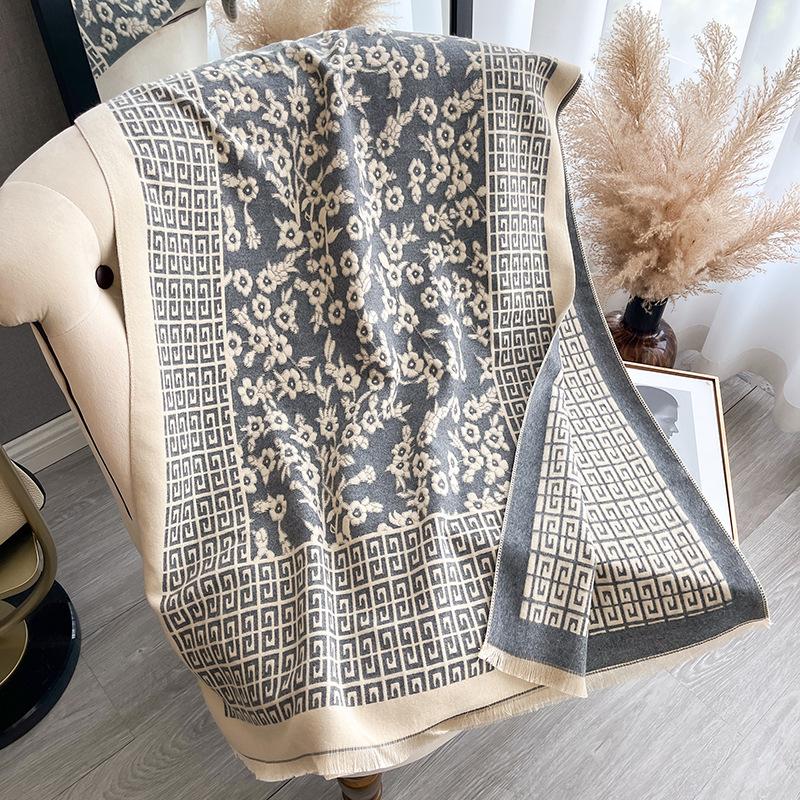 Versatile Pattern Printing Double-Sided Imitation Cashmere Scarf Winter High-End Warm Shawl Women