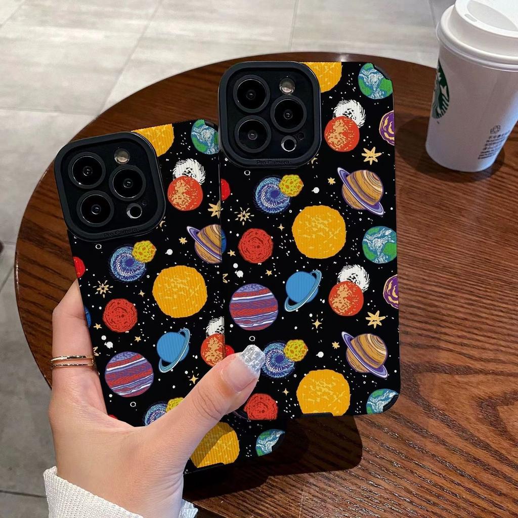 For iPhone 16 Pro Max Colorful Planet Silicone Phone Case For iPhone 15 14 17 Pro Max Plus Air 11 12 13 Mini Leather Shockproof