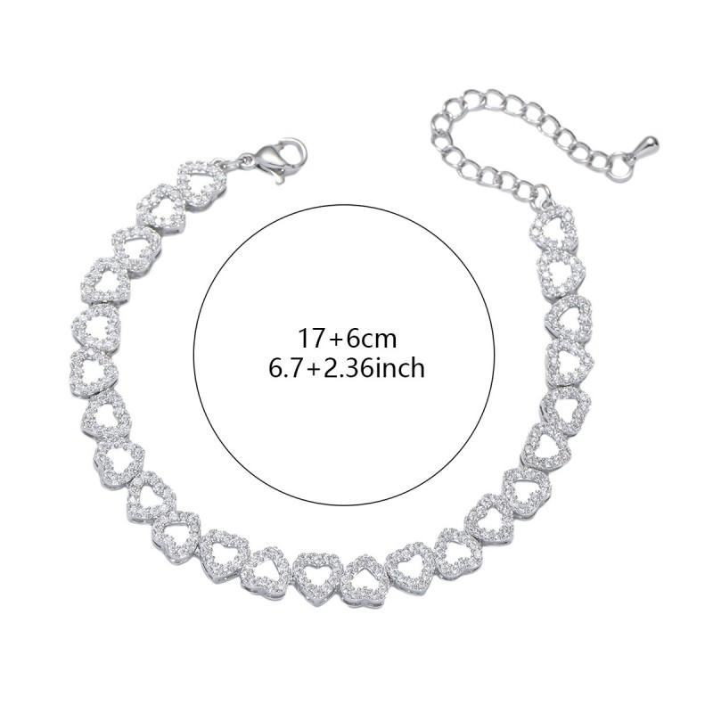 Elegant Copper Heart Bracelet With Zirconia Crystals Minimalist Fashion Jewelry Women Gift