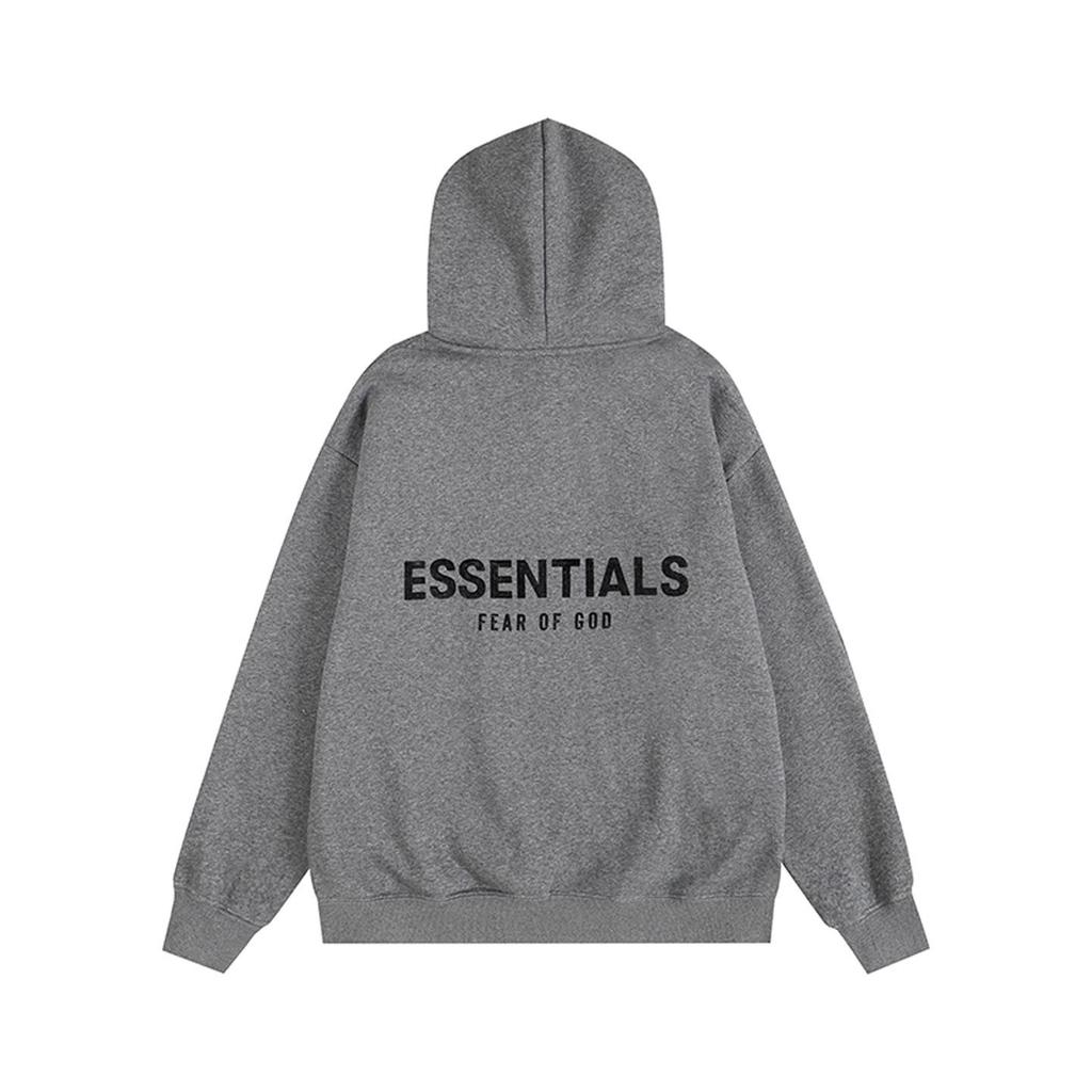 2025 Men's FOG Essentials Black Hooded Sweatshirt with Silicone Lettering and Double Stitching