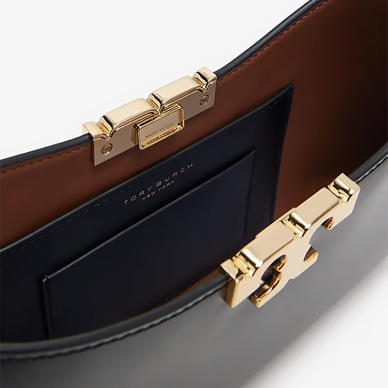 Tory Burch Eleanor Logo Metal Hardware Leather Shoulder Bag Women bags Black 164762-001