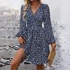 Women's Casual And Fashionable Long Sleeved R-neck Snowflake Print Dress