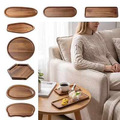 Eco-Friendly Acacia Wood Tea Tray Coffee Heat Resistant Wooden Tray Plate Japanese Style Tableware Dessert Plate Cafe
