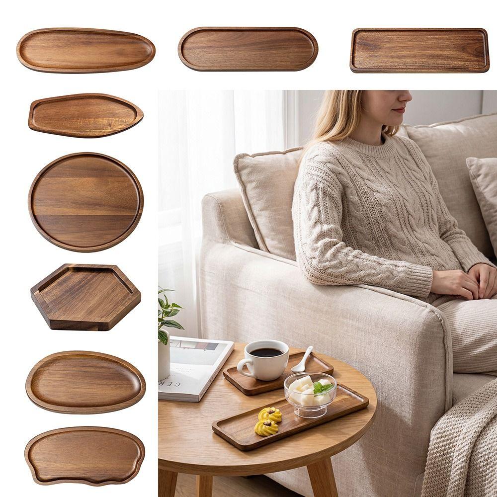 Eco-Friendly Acacia Wood Tea Tray Coffee Heat Resistant Wooden Tray Plate Japanese Style Irregular Dessert Plate Party Serving