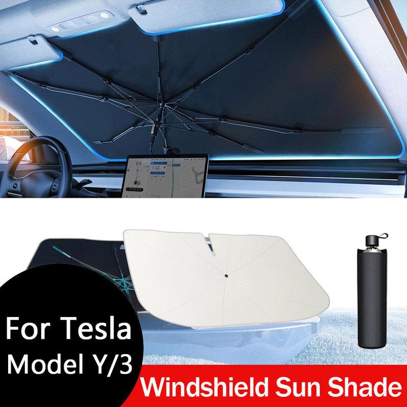 For Tesla Model Y/3 2020-2026 Windshield Sun Shade Umbrella Nano-Ice-Crystal Coatings Protect Car from Sun Rays & Heat Damage